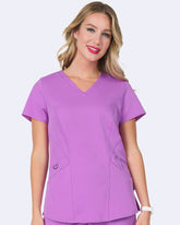 Zavate Ava Therese 1084 Ava Knit Back Women's 2-Pocket STRETCH Scrub Top Power Purple