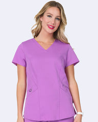 Zavate Ava Therese 1084 Ava Knit Back Women's 2-Pocket STRETCH Scrub Top Power Purple