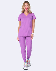 Zavate Ava Therese 1084 Ava Knit Back Women's 2-Pocket STRETCH Scrub Top Power Purple