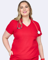 Zavaté 1169 Elevate 1- Pocket STRETCH V-Neck Top Red