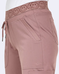 Zavate Ava Therese 3080 Women's 6-Pocket STRETCH Smile Face Elastic Waistband Cargo Jogger Scrub Pants Mocha