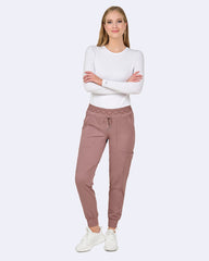 Zavate Ava Therese 3080 Women's 6-Pocket STRETCH Smile Face Elastic Waistband Cargo Jogger Scrub Pants Mocha