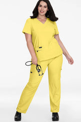 Koi Basics Holly Women's 8-Pocket Stretch Cargo Scrub Pants Sunshine Yellow