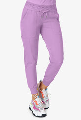 Zavate Ava Therese Women's 6-Pocket STRETCH Smile Face Elastic Waistband Cargo Jogger Scrub Pants Sugar Plum