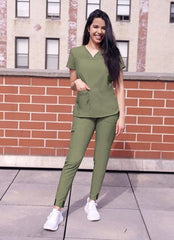 Adar Pro Women’s Sweetheart V-neck Scrub Top Heather Olive