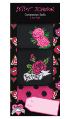 Betsey Johnson 3-pack Playful Patterns Compression Socks