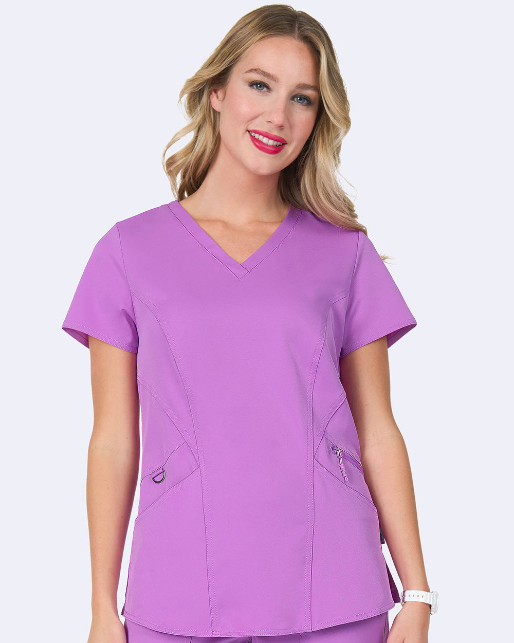 Zavate Ava Therese 1084 Ava Knit Back Women's 2-Pocket STRETCH Scrub Top Power Purple