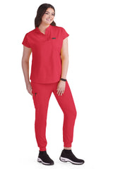 Koi Basics Ari Women's 1-Pocket Stretch Scrub Top Heather Red