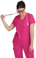 Koi Basics Becca Women's 4-Pocket Stretch Scrub Top Flamingo Pink