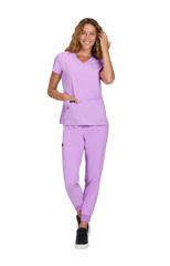 Koi Basics Becca Women's 4-Pocket Stretch Scrub Top Lavendar Bloom
