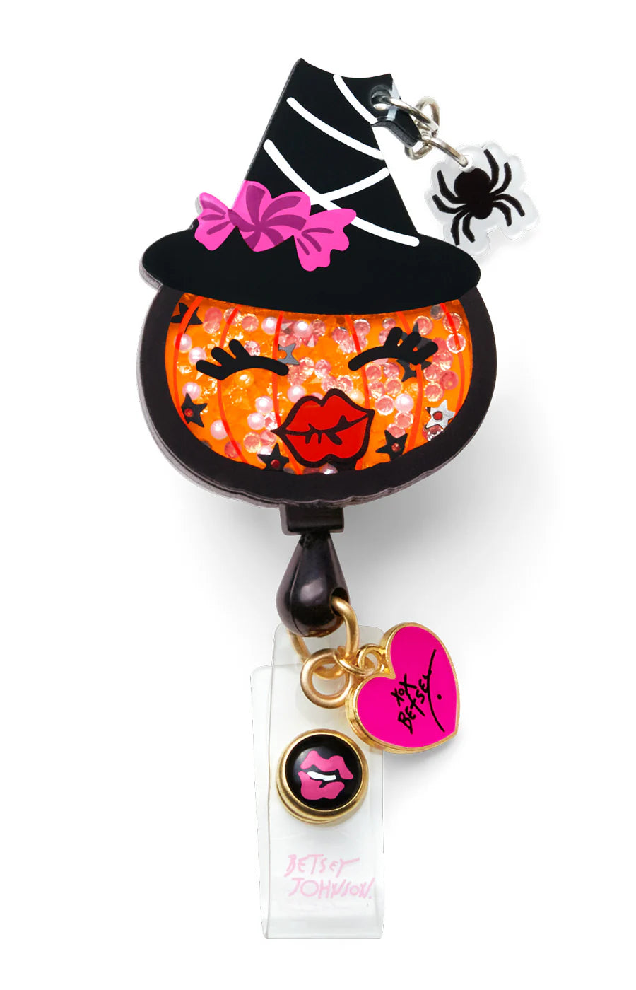 Betsey Johnson Retractable Witch Pumpkin Badge Reel
