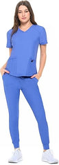 Natural Uniforms Women's Scrub Top 2 Pocket Ultra Cool Stretch Top Ceil Blue