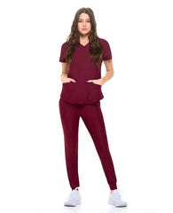Natural Uniforms Women's Scrub Top 2 Pocket Ultra Cool Stretch Top Burgundy
