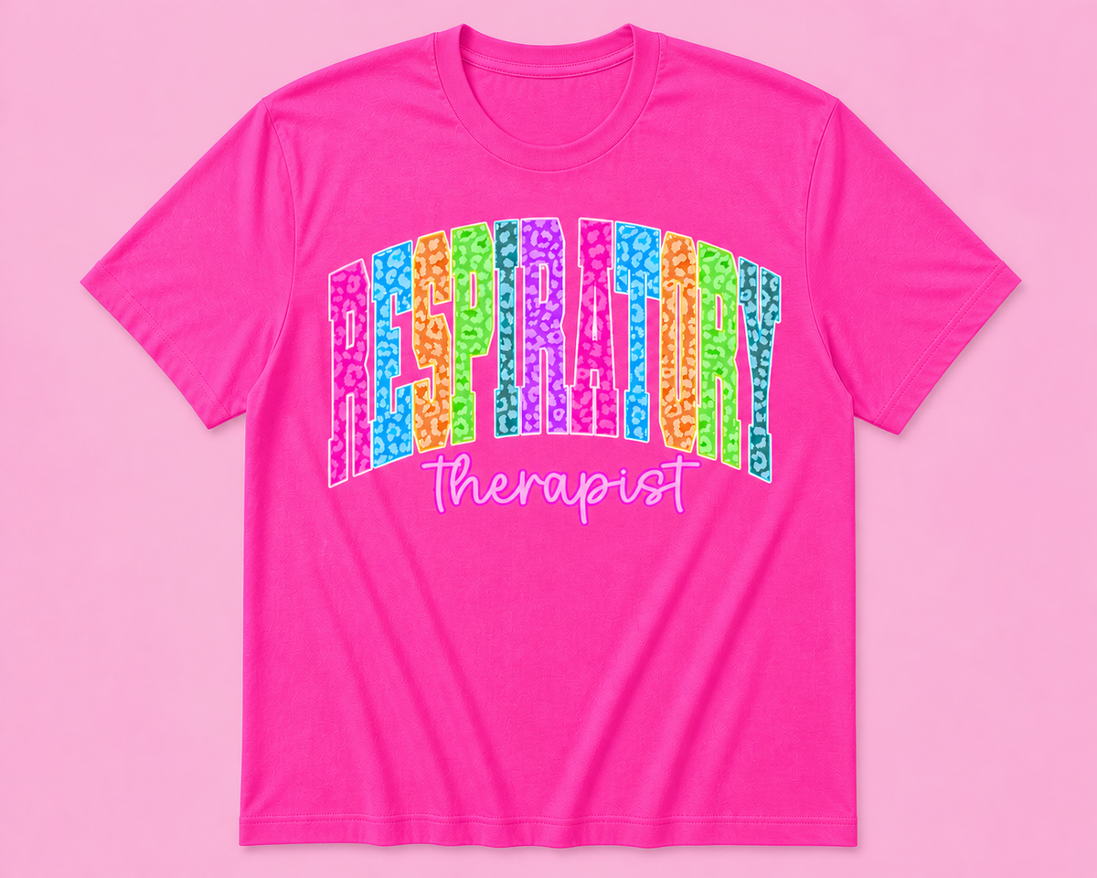 Neon Leopard Respiratory Therapist Credential Tee