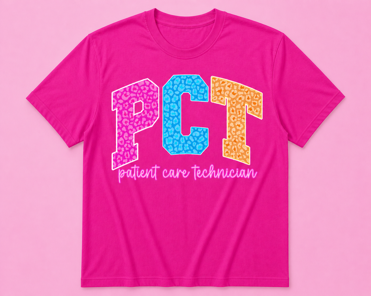 Neon Leopard Patient Care Tech Credential Tee