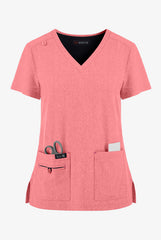 Koi Basics Becca Women's 4-Pocket Stretch Scrub Top Heather Soft Pink