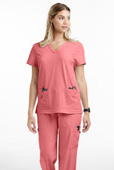 Koi Basics Becca Women's 4-Pocket Stretch Scrub Top Heather Soft Pink