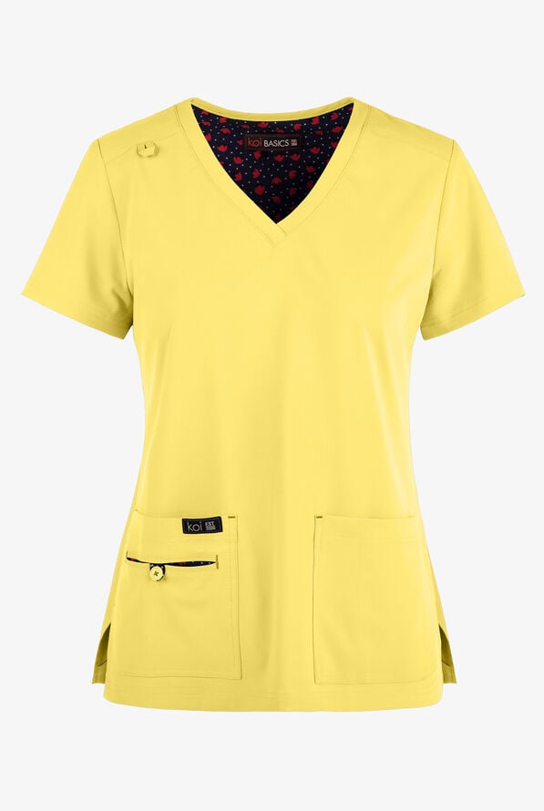 Koi Basics Becca Women's 4-Pocket Stretch Scrub Top Sunshine Yellow