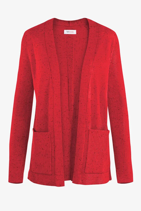 koi Essentials Kori Women's 2-Pocket Open Front Rib Knit V-Neck Scrub Cardigan