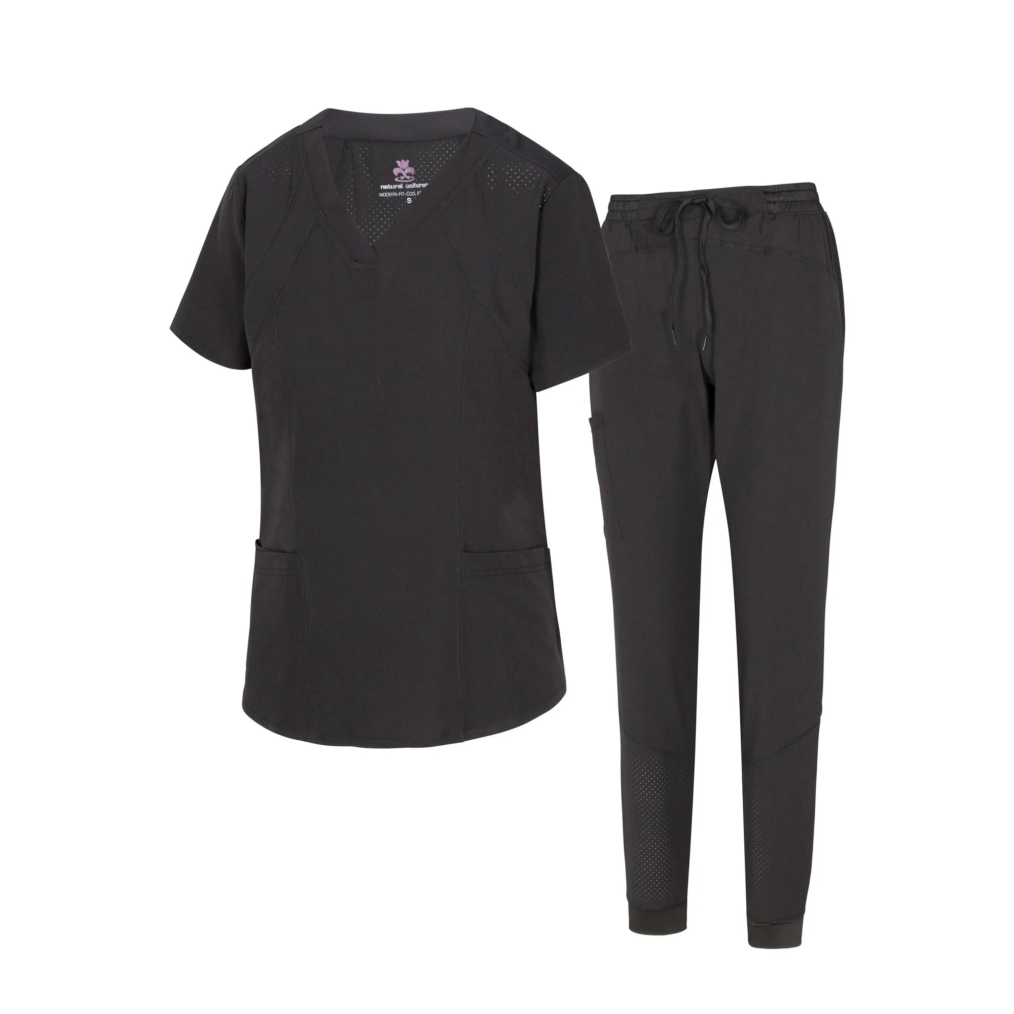Natural Uniforms Women's Scrub Top 2 Pocket Ultra Cool Stretch Top Black