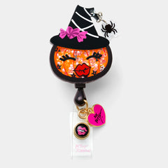 Betsey Johnson Retractable Witch Pumpkin Shaker ID Badge Reel
