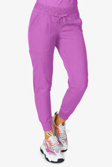Zavate Ava Therese Women's 6-Pocket STRETCH Smile Face Elastic Waistband Cargo Jogger Scrub Pants Power Purple