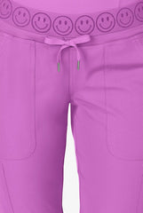 Zavate Ava Therese Women's 6-Pocket STRETCH Smile Face Elastic Waistband Cargo Jogger Scrub Pants Power Purple