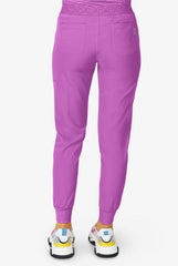 Zavate Ava Therese Women's 6-Pocket STRETCH Smile Face Elastic Waistband Cargo Jogger Scrub Pants Power Purple