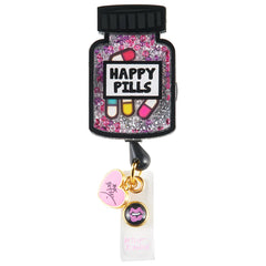 Betsey Johnson Retractable Happy Pills Bottle Shaker ID Badge Reel