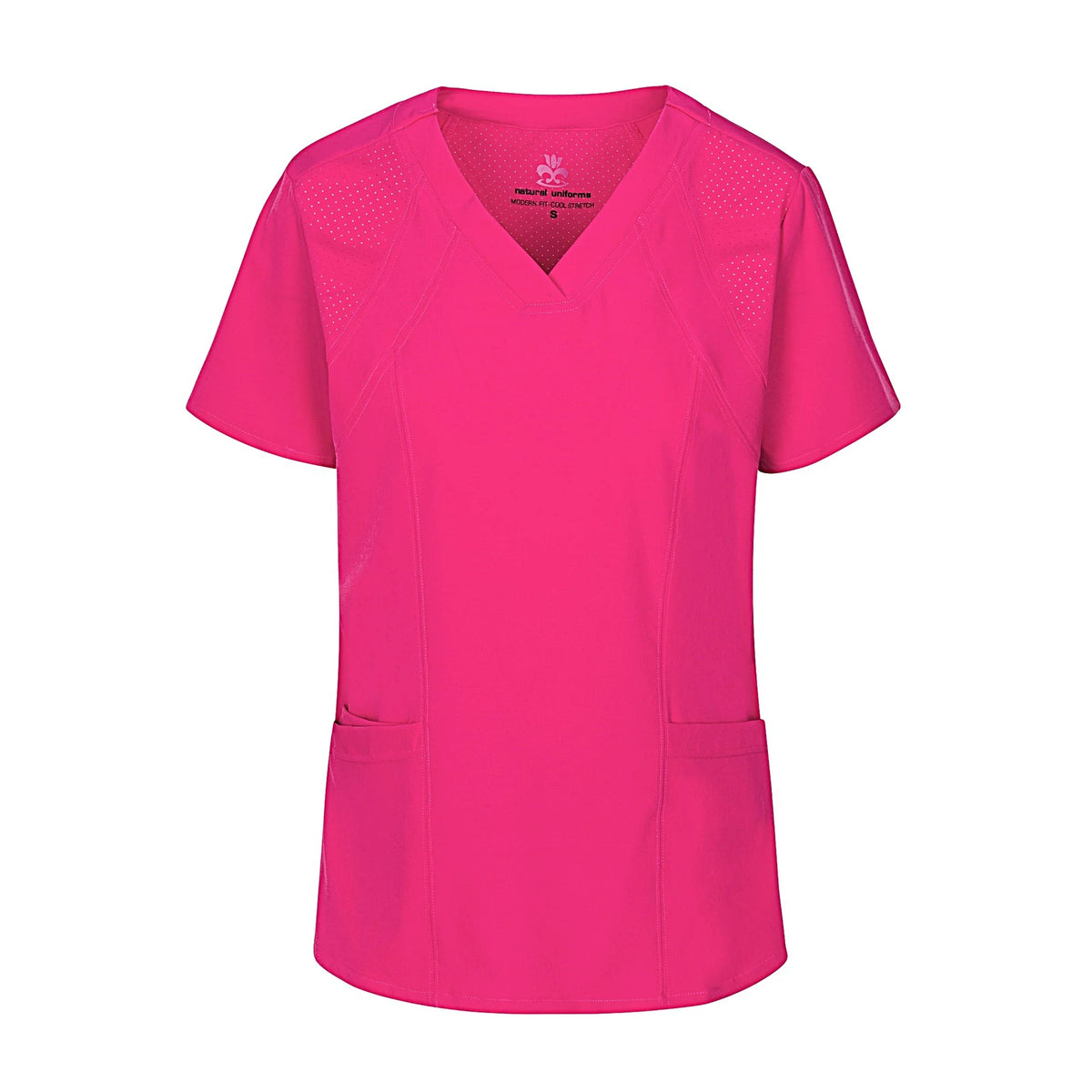 Natural Uniforms Women's Scrub Top 2 Pocket Ultra Cool Stretch Top Hot Pink